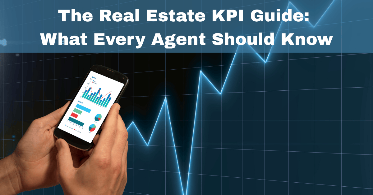 A clean comparison chart titled "Real Estate KPI Benchmarks," displaying vertical bars that contrast the performance of an "Average Agent" versus a "Top Producer" across key ratios: Contact-to-Appointment, Appointment-held, and Listing Conversion.